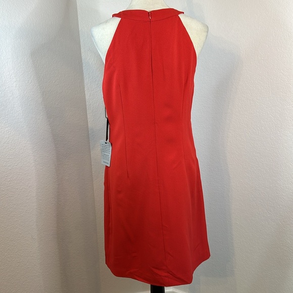 VINCE CAMUTO CREPE PLEAT SHEATH MIDI DRESS IN CINNAMON Size 10 NWT - Picture 4 of 12